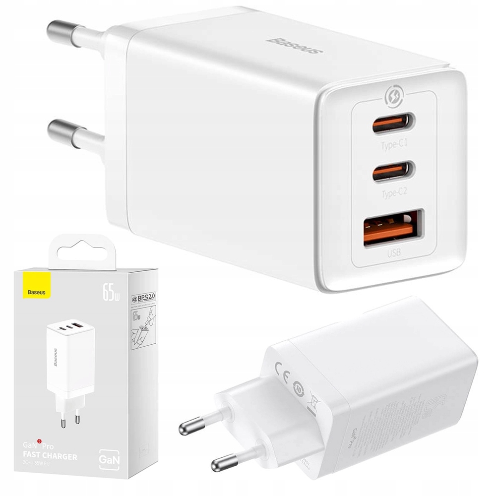 BASEUS 2XUSB-C + USB 65W KÁBLOVÁ SIEŤOVÁ NABÍJAČKA